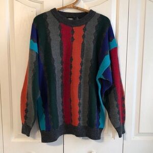 Vintage 90s Jed Wear Wool Blend Colorful Grandpa Sweater Size M